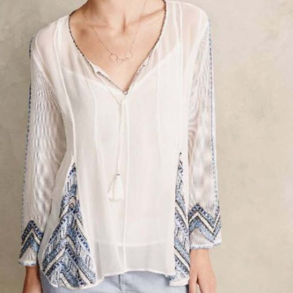 love sam top aiquielle embellished peasant top in natural BNWOT never wo…